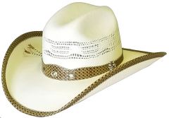 Modestone Straw Cowboy Hat Bangora Faux Snake Skin Hatband & Brim Edge Off-White