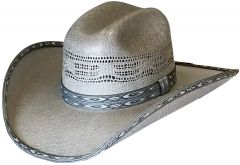 Modestone Straw Cowboy Hat Bangora Native Pattern Fabric Brim Edge Grey