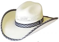 Modestone Straw Cowboy Hat Bangora Native Pattern Fabric Brim Edge Off-White
