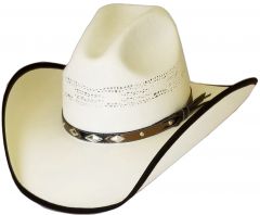 Modestone Straw Cowboy Hat Bangora Slope Crown Fabric Brim Edge Off-White