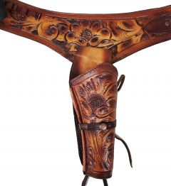 Modestone Men's Hand Tooled Leather holster gun belt Tan & Brown