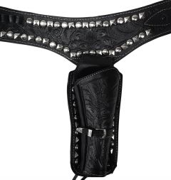 Modestone 22 Cal Leather Holster Metal Studs Gun Belt Revolver Black