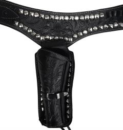 Modestone 44/45 Left Handed Leather Holster Metal Studs Gun Belt Rig Black