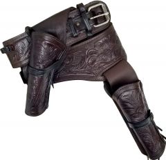 Modestone 357/38 Western Left Cross Draw Double Holster Gun Belt Rig Leather