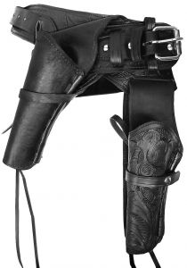 Modestone 44/45 Western Left Cross Draw Double Holster Gun Belt Rig Leather