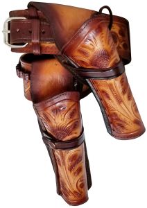 Modestone 22 Cal High Ride RIGHT Cross Draw Double Holster Gun Belt Rig Leather