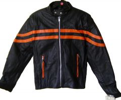 Modestone Men's Leather Rl Striped Racer Jacket 38 Black Orange