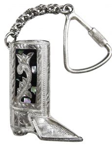 Modestone Nickel Silver Mother of Pearl Cowboy Boot Key Chain/Lighter Holder