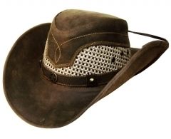 Modestone Antiqued Leather Cowboy Hat Straw Crown Chinstring Brown