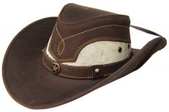 Modestone Antiqued Leather Cowboy Hat ''Hair On'' Crown Chinstring Brown