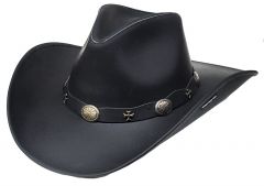 Modestone Unisex Leather Cowboy Hat Wide-brim maltese crosses Black