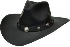 Modestone Unisex Leather Cowboy Hat Wide-brim Buffalo Nickel Black