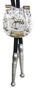 Modestone Nickel Silver Bolo Horseshoe Standing Horse Silver Leather-Like String