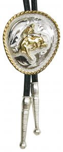 Modestone Nickel Silver Bolo Busting Bronco Horse Cowboy Leather-Like String