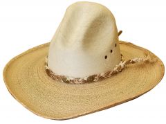 Modestone Genuine Palm Leaf Cowboy Hat Wide Brim Slope Crown Beige