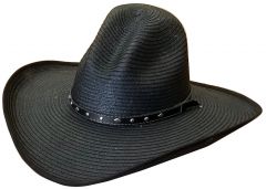 Modestone Faux Palm Leaf Cowboy Hat Wide Brim Slope Crown Black