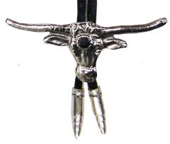 Modestone Bolo Longhorn Bull Head Onyx-Like Stone & Silver Bullets O/S Silver