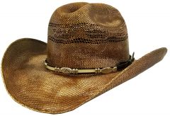 Modestone Unisex Straw Cowboy Hat Bangora Hand Painted Brown