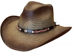 Modestone Unisex Straw Cowboy Hat Breezer Brown