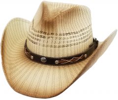 Modestone Unisex Straw Cowboy Hat Studs Breezer Beige