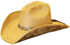 Modestone ''Felt Feel'' Cowboy Hat Wide Brim Faux Snake Skin Under Brim Beige
