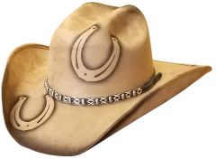 Modestone ''Felt Feel'' Cowboy Hat Wide Brim Double Horseshoe Beige