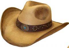 Modestone ''Felt Feel'' Cowboy Hat Wide Brim Dark Accents Beige