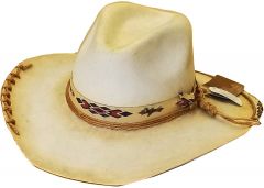 Modestone High Quality Genuine Wool Felt Cowboy Hat Hand Torched Laced Beige