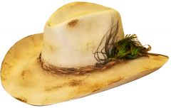 Modestone High Quality Wool Felt Cowboy Hat Hand Torched Peacock Feather Beige