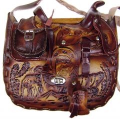 Modestone Extra-Large Leather Shoulder Bag Decorative Saddle Shape 9 1/2'' x 10''