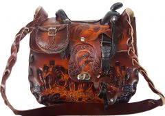 Modestone Extra-Large Leather Shoulder Bag Decorative Saddle Shape 10 1/2'' x 10''