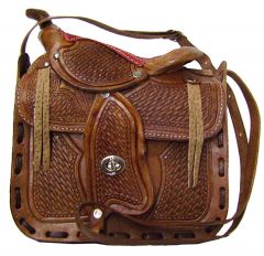 Modestone Leather Shoulder Bag Decorative Saddle Shape 10'' x 9'' x 3 ½'' Brown