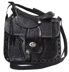 Modestone Leather Shoulder Bag Decorative Saddle Shape 10'' x 9'' x 3 ½'' Black