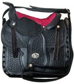 Modestone Leather Shoulder Bag Saddle Shape 10'' x 9'' x 3 ½'' Pink Black