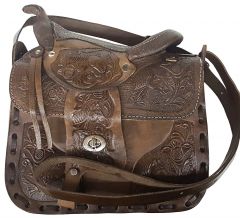 Modestone Leather Shoulder Bag Saddle Shape Horse 9 3/4'' x 9'' x 3 ½'' Brown