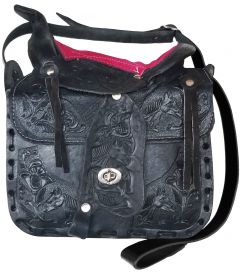 Modestone Leather Shoulder Bag Saddle Shape Horse 10'' x 9'' x 3 ½'' Pink Black