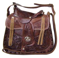 Modestone Leather Shoulder Bag Decorative Saddle Shape 8 1/2" x 8" x 3" Brown