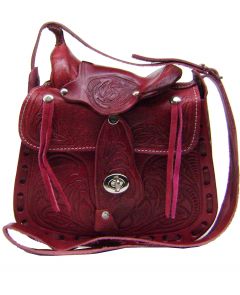 Modestone Leather Shoulder Bag Decorative Saddle Shape 8 1/2" x 8" x 3" Red