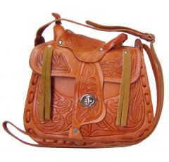 Modestone Leather Shoulder Bag Decorative Saddle Shape 8 1/2'' x 8'' x 3'' Tan