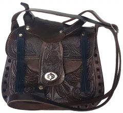 Modestone Leather Shoulder Bag Decorative Saddle Shape 8 1/2'' x 8'' x 3'' Brown