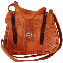Modestone Leather Shoulder Bag Saddle Shape Horse 8 1/2'' x 8'' x 3'' Tan