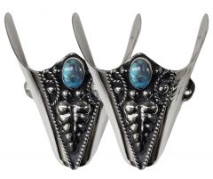 Modestone Pair Metal Toe Caps/Tips Turquoise-Like Stone O/S Silver Black