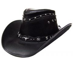 Modestone Unisex Leather Cowboy Hat Metal Studs Black