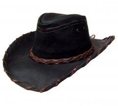 Modestone Men's Leather Cowboy Hat Lacing black