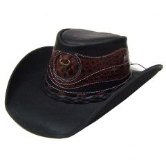 Modestone Men's Leather Cowboy Hat Crocodile Skin Pattern Applique Black