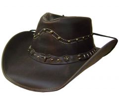 Modestone Unisex Leather Cowboy Hat Studs Conchos Brown