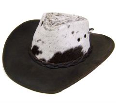 Modestone Unisex Leather Cowboy Hat ''Hair On'' Cowhide Crown Brown