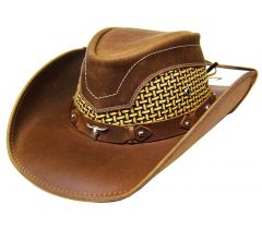 Modestone Men's Leather Cowboy Hat Breezer Concho Brown