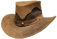 Modestone Unisex Leather Cowboy Hat Breezer Concho Brown