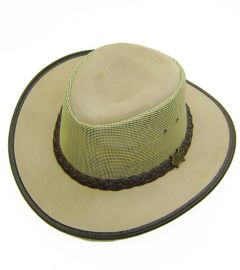 Modestone Men's Crushable Bc Hat Australian Leather/Mesh Drover Cowboy Hat Beige